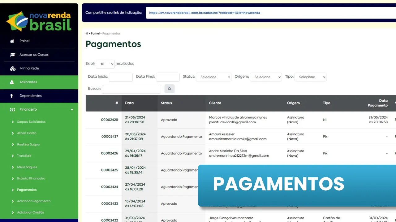 Tela de Pagamentos